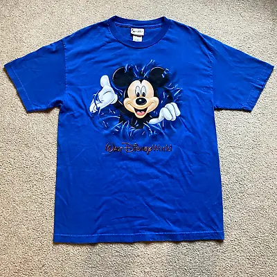 Disney Mickey Mouse Busting Through Double Sided Graphic T-shirt Blue Large Used • $17.99