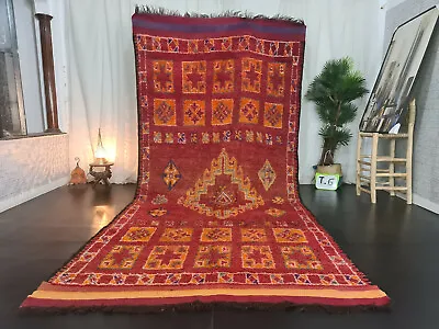 Moroccan Handmade Vintage Mzouda Rug 5'8x12'5 Berber Geometric Red Wool Rug • $660