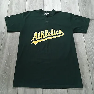 Majestic Green Shirt Large Athletics Button Up American Sports College Team • £12.90