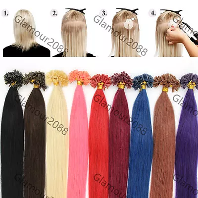 100S Fusion Pre Bonded Glue Nail/U Tip Remy Real Human Hair Extensions Straight • $23.36