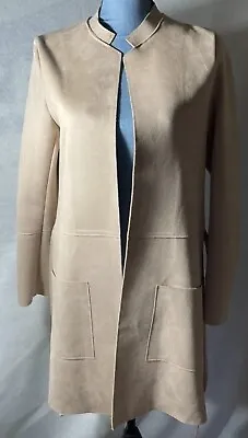 H & M Women's Beige Faux Suede 6 ‘ Long Sleeve Jacket With Pockets Tie Waist Sz2 • $28