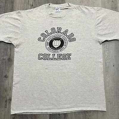 VTG Colorado College Velva Sheen Basic Crest Logo Grey College T Shirt • $25