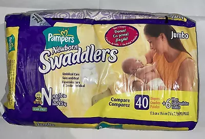 Vintage VTG 2003 Pampers Jumbo Newborn Swaddlers Diapers Sealed 40 Ct. 6 Wipes • $80