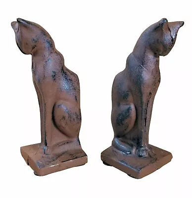 Cast Iron Pair Cat Bookends Heavy Rustic Brown COI • $34.99