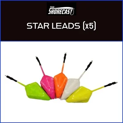 SHORECAST STAR LEADS - ALL SIZES (x5) - NEW - SEA FISHING WEIGHTS • £9.70