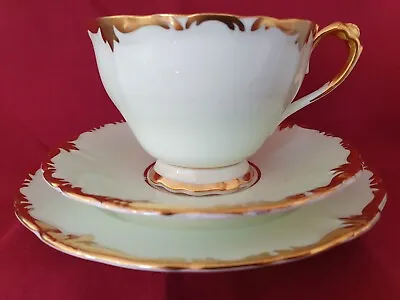 Paragon Gilded Mint Green Bone China: Cup Saucer Plate Hm Queen Double Warrant • $25