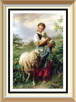 Vintage 1985 Poster Print HOFNER Art THE SHEPHERDESS Spring Lambing Sheep Lamb • $6.22