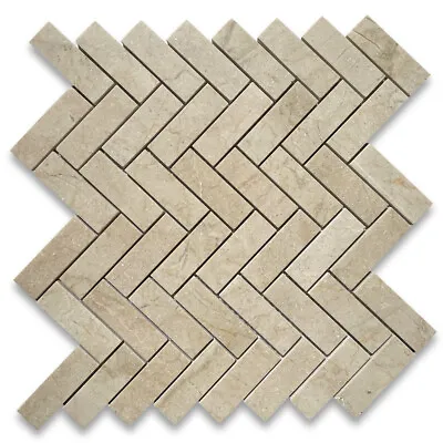 M72XP Crema Marfil Marble 1x3 Herringbone Mosaic Tile Polished • £20.26