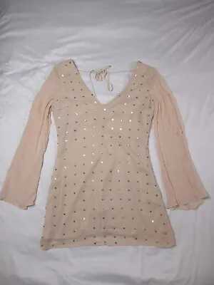 Guess By Marciano Womens Top Medium Sequin Tunic Blouse  Beige Distressed $178 • $19.88
