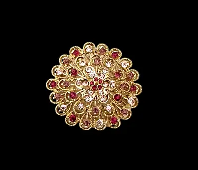 Vintage Monet Pink Rhinestone Floral Brooch Pin Gold Tone • $18.95