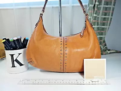 Michael Kors Astor Medium Tan Hobo Bag Studded Leather Logo • $54