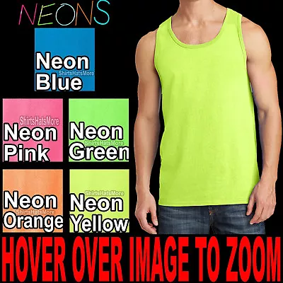 BIG MENS Solid Tank Top Preshrunk Cotton Blend NEONS  S M L XL 2XL 3XL 4XL NEW • $5.99