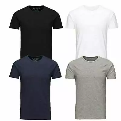 Jack & Jones New Mens Crew Neck Slim Fit T-shirt Stretchy Plain Lycra Cotton Tee • £9.99