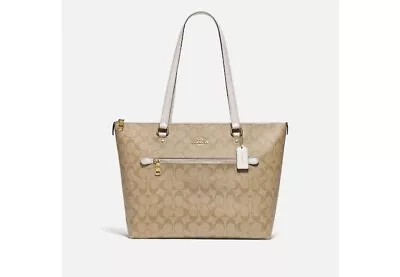 Coach Signature Canvas And Leather Gallery Tote Shoulder Bag Light Khaki/Chalk • $85