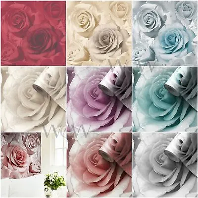 Madison Rose Wallpaper Glitter Floral Flowers Wall Decor Muriva • £10.75