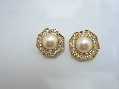 Vtg S.A.C. Faux Pearl Gold Tone Rhinestone Clip On Earrings 90’s Runway  Fashion • $17.14