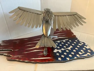 Metal Eagle Flying Over USA Light Sculpture Using Silverware  Sculpture  • $365