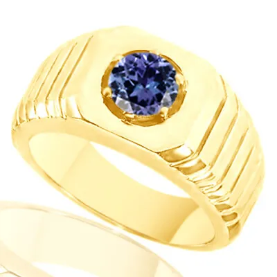 Men's 0.46 Ct Blue AAA Tanzanite Solitaire Ring 18K Yellow Gold Plated Silver • $238.34