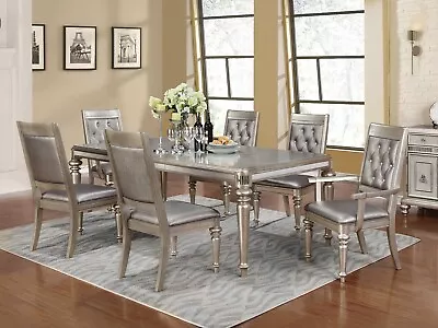 ON SALE - 7 Piece Glam Silver Dining Room Table & Chairs - Modern Furniture IN78 • $1728.74