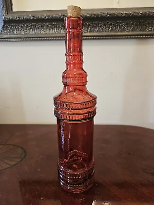  Ruby Red Glass Wine Bottle With Cork  Valentine 12  Tall  • $12