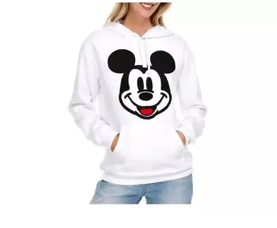 Disney White Hoodie/ Sweatshirt Mickey Mouse Big Print Size Medium  • $23.39