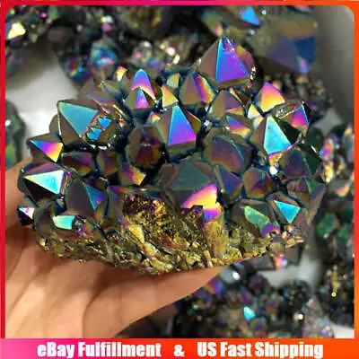 100g Natural Aura Rainbow Titanium Quartz Crystal Cluster Mineral Specimen Reiki • $11.99