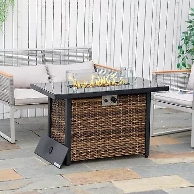 Outdoor Rattan Propane Gas Electric Ignition Fire Pit Dining Table Backyard • $183.99