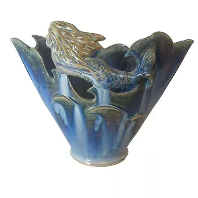 Vintage Clay FantaSea Borggren Mermaid Vase Porcelain Stoneware Blue Brown 2003 • $104.99