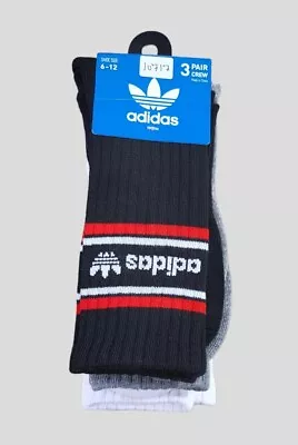 ADIDAS Mens Socks Crew Moisture Wicking Arch Compression 3 Pair Shoe Size 6-12 • $17.98