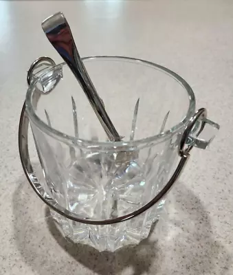 Vintage 5  Ice Bucket- Crystal 24% - Silver Plate Handle And Tongs - Italy • $12.99