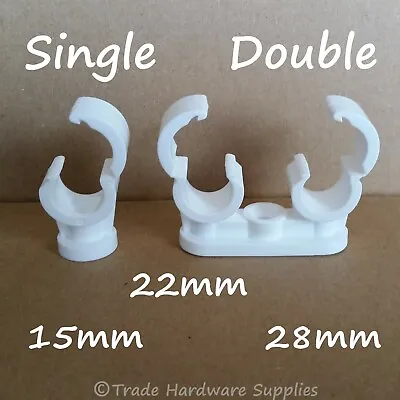 Plastic Pipe Clips Quick Lock Talon Single & Double 15mm 22mm 28mm • £2.89