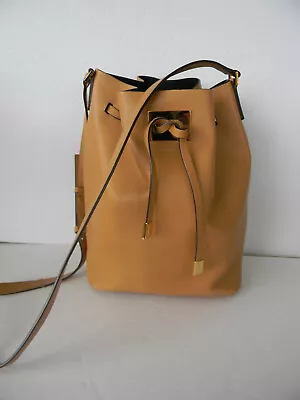 Michael Kors Collection Miranda Tan Leather Bucket Drawstring Bag Crossbody • $134.10