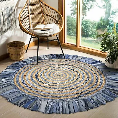 Handmade Jute Rug Natural Space Cotton Rug Round Room Carpet Floor Mats Rug • $29.14