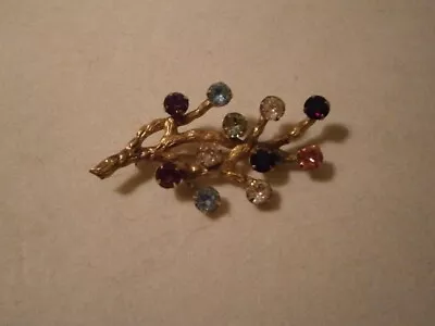 Vintage Van Dell 1/20 12K G.F. Multicolored Rhinestone Tree Branch Brooch Pin • $13.99