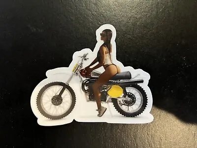 Sexy Motorcycle Babe Pin-up Vinyl Decal - Vintage Motocross Dirt Bike  • $3.50