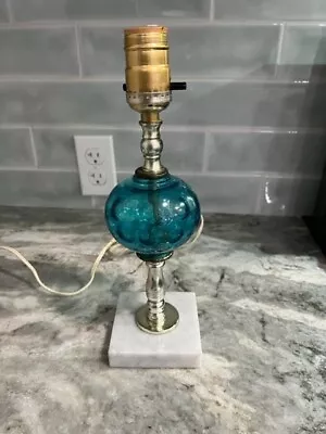 Vintage Blue Glass Lamp With Marble Base Made In Italy • $75