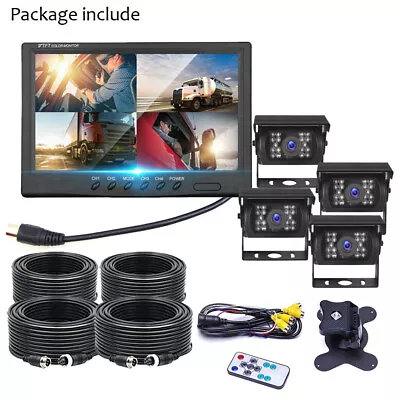 9  Quad Split Screen Monitor 4x Backup Rear View CCD Camera System For Truck RV • $208.99