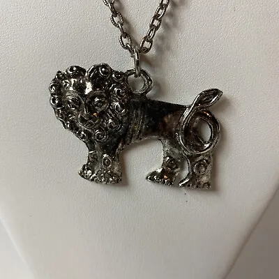 Vintage Silver Tone Leo The Lion Zodiac Pendant Necklace Italy • $29.99