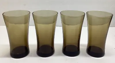 Vintage Tawny Mocha Brown Rocks Glasses Flare Anchor Hocking Linden 6” Set Of 4 • $20