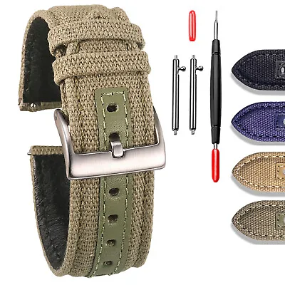 Canvas Watch Bands Quick Release Watch Strap Military Fabric Replacement Bands • $11.99