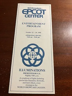 Epcot Center Entertainment Program October 23-29 1988 Illuminations Vtg Brochure • $9.45