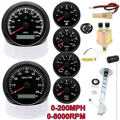 6 Gauge Set With Senders GPS Speedometer 0-200MPH Tacho/Fuel/Temp/Oil Press/Volt • $158.01