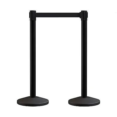 Black 2Pcs Belt Stanchion Set Crowd Control Retractable Que Safety Barriers • £39.95