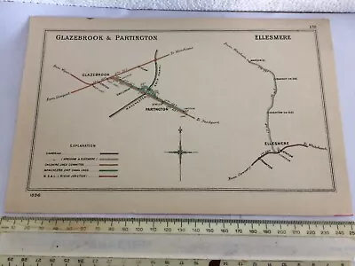 Ellesmere Marchwiel Glazebrook Partington Manchester Ship Canal Railway Map 1896 • £26.40