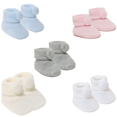 £3.15 • Buy Newborn Baby Pom Pom Knitted Booties Bootees Boy Girl 0-3 Months