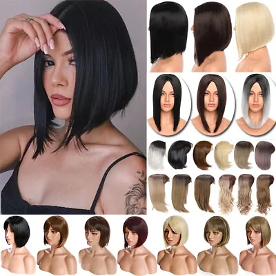 Short Straight Bob Synthetic Wig Bangs Black Hair Cosplay Heat-Resistant Ombre • $19.70