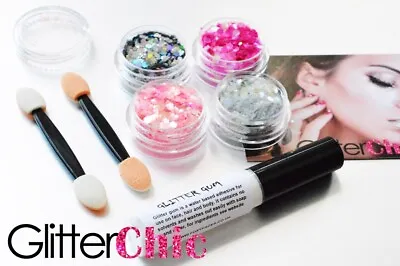 Festival Glitter Set 4 Pots Glue & Brushes Cosmetic Face Eye BUY 2 GET 1 FREE • £6.99