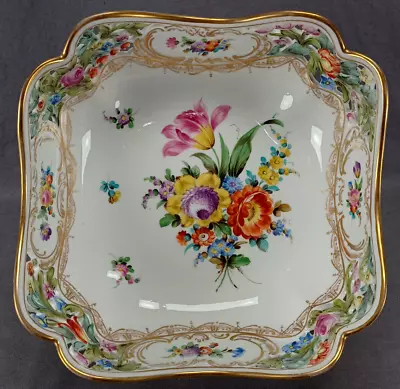 £143.77 • Buy Antique Dresden Hand Painted Floral & Gold Reticulated 9 1/2 Inch Square Bowl
