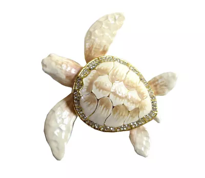 $18.99 • Buy Bejeweled White Sea Turtle Hinged Metal Enameled Rhinestone Trinket Box
