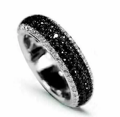 3Ct Lab Created Round Cut Black Diamond Women Eternity Ring 14K White Gold Over • $78.48
